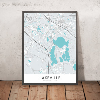 Moderner Stadtplan von Lakeville, MA: Lakeville Town Center, Lake Assawompset, Route 18, I-195, Massachusetts Turnpike
