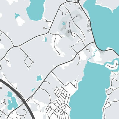 Modern City Map of Lakeville, MA: Lakeville Town Center, Lake Assawompset, Route 18, I-195, Massachusetts Turnpike