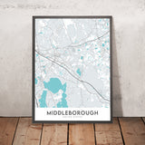 Moderne Stadtkarte von Middleborough, MA: Middleborough Center, Lake Assawompset, Interstate 495, Nemasket River, Assawompset Pond 