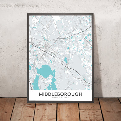 Modern City Map of Middleborough, MA: Middleborough Center, Lake Assawompset, Interstate 495, Nemasket River, Assawompset Pond