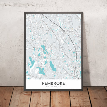 Mappa della città moderna di Pembroke, MA: Centro di Pembroke, Bryantville, North Pembroke, West Pembroke, Pembroke Pines 