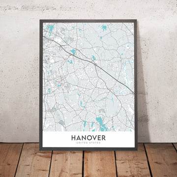 Moderne Stadtkarte von Hannover, MA: Hanover Center, Silver Lake, Route 3, Hanover Mall, Hanover Theatre 