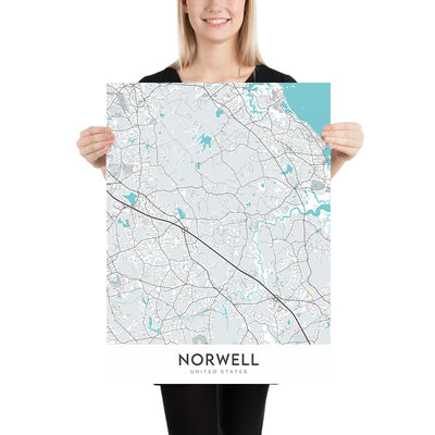 Modern City Map of Norwell, MA: Norwell Center, North River, South River, Indian Head River, Jacobs Pond