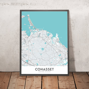 Mappa della città moderna di Cohasset, MA: Villaggio di Cohasset, Sandy Cove, Jerusalem Road, King Street, North Main Street 