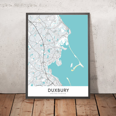 Modern City Map of Duxbury, MA: Duxbury Beach, Duxbury Yacht Club, Gurnet Point, Myles Standish Monument, Powder Point Bridge