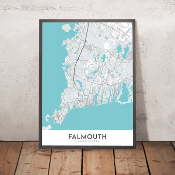 Carte moderne de la ville de Falmouth, MA : Port de Falmouth, Point Nobska, Institution océanographique, Laboratoire marin, Falmouth Heights 