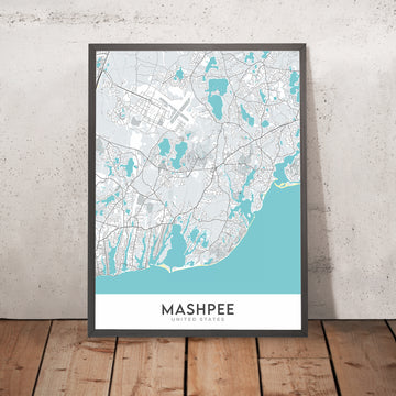 Carte moderne de la ville de Mashpee, MA : Commons, Parc d&
