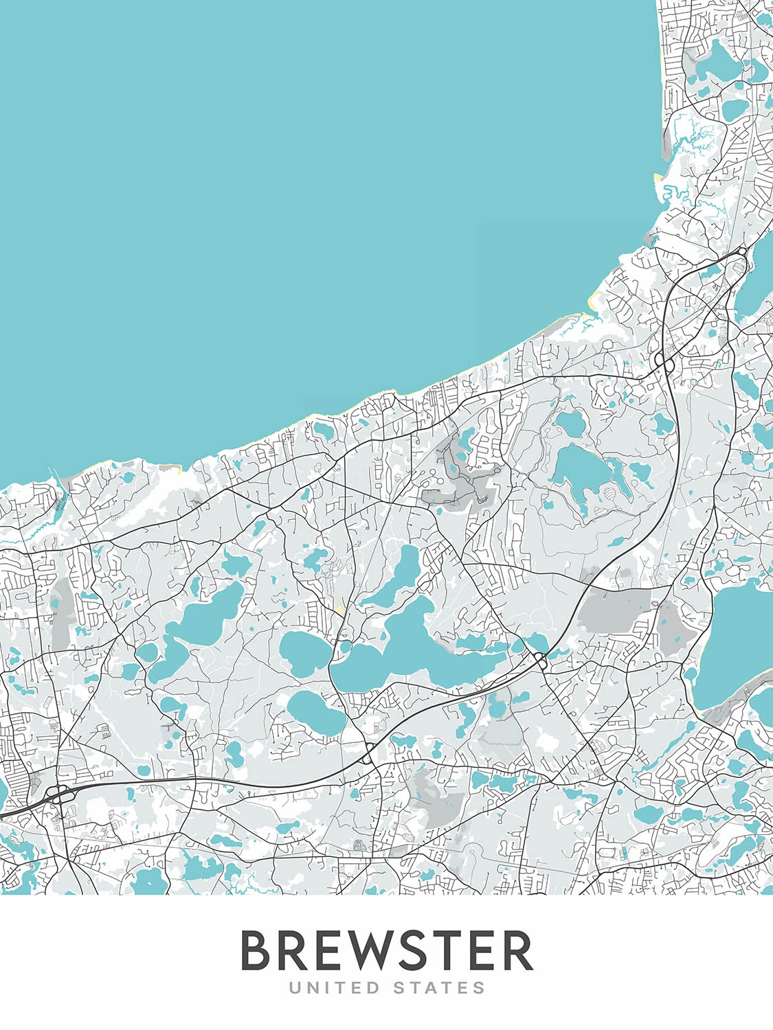Modern City Map of Brewster, MA: Cape Cod National Seashore, Nickerson State Park, Route 6A, Route 28, Scargo Lake