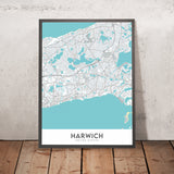 Plan de la ville moderne de Harwich, Massachusetts : plage de la rivière Rouge, port de Saquatucket, port de Wychmere, port d'Allen, rivière Herring