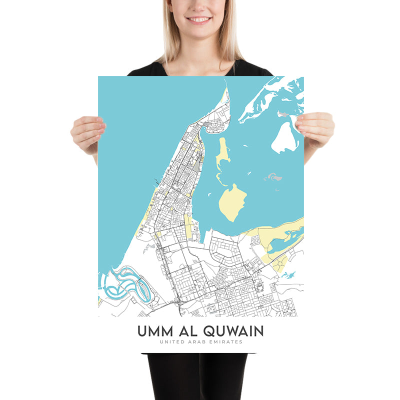 Modern City Map of Umm Al Quwain, UAE: Fort, Museum, Corniche, Sheikh Mohammed Bin Zayed Road, Emirates Road