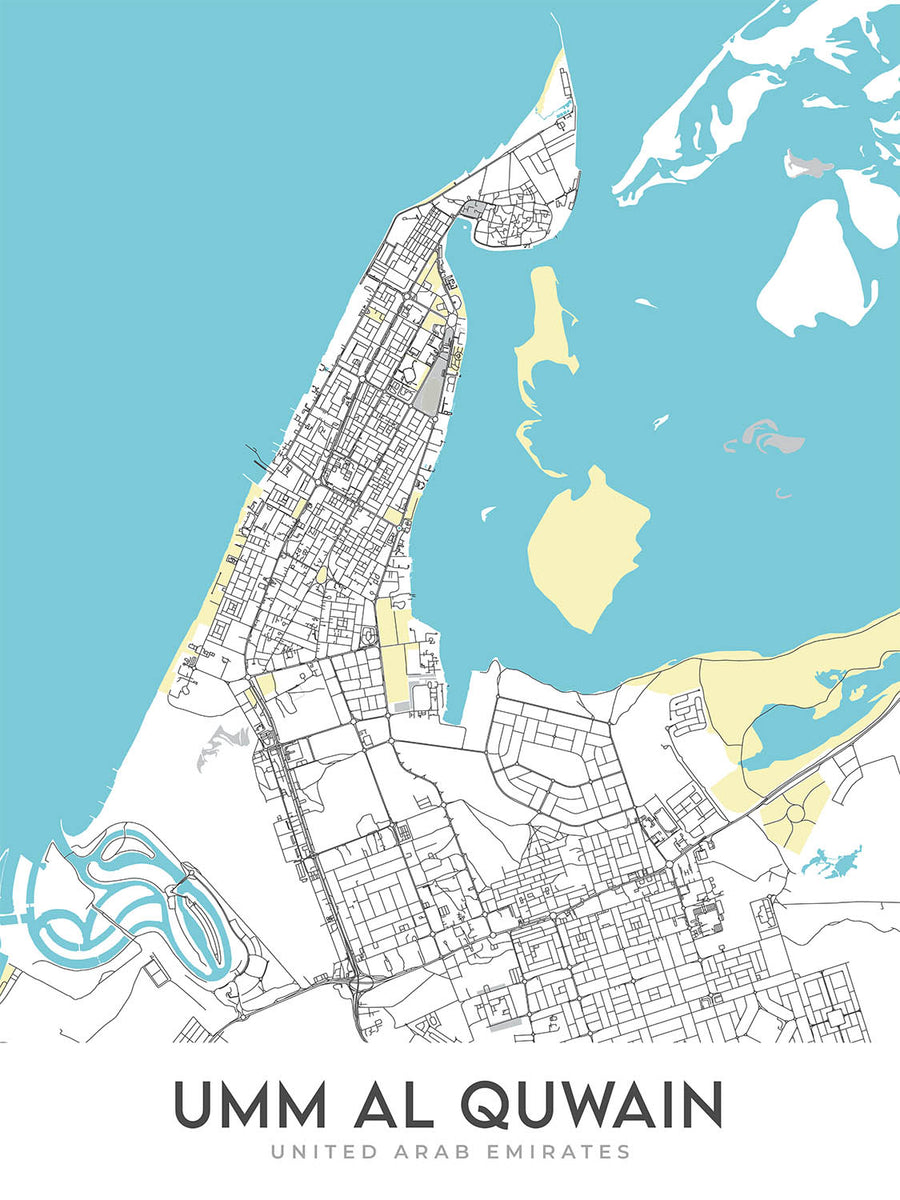 Modern City Map of Umm Al Quwain, UAE: Fort, Museum, Corniche, Sheikh Mohammed Bin Zayed Road, Emirates Road