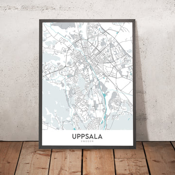 Moderne Stadtkarte von Uppsala, Schweden: Schloss, Kathedrale, Universität, Parks, Fluss 