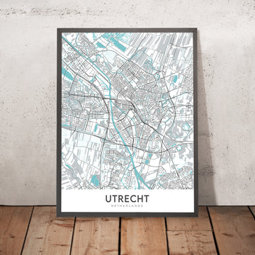 Modern City Map of Utrecht, Netherlands: Dom Tower, Centraal Station, Rietveld House, Botanical Gardens, Jaarbeurs