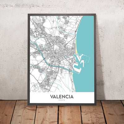 Plan de la ville moderne de Valence, Espagne : Ciutat Vella, El Carmen, Ruzafa, Cité des Arts et des Sciences, Jardins du Turia