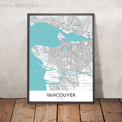 Modern City Map of Vancouver, Canada: Downtown, Stanley Park, Granville St, Gastown, BC Place