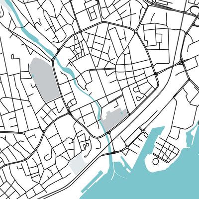 Mapa moderno de la ciudad de Västerås, Suecia: castillo, catedral, sala de conciertos, universidad, zoológico