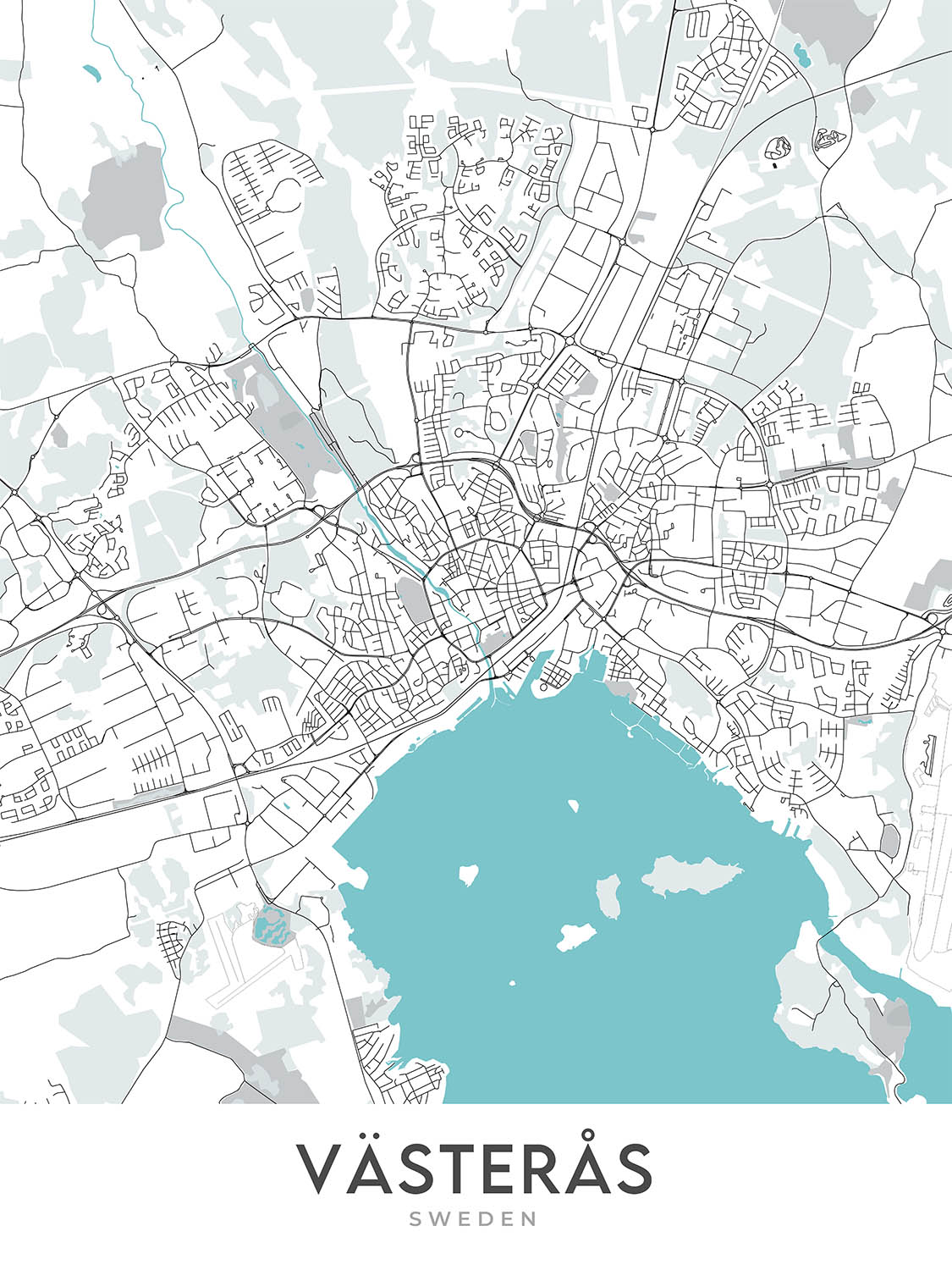 Vaesteros Modern City Map of Västerås, Sweden: Castle, Cathedral, Concert Hall ...