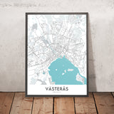Mapa moderno de la ciudad de Västerås, Suecia: castillo, catedral, sala de conciertos, universidad, zoológico