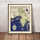 Ancienne carte picturale du Friuli-Venezia Giulia par De Agostini, 1938 : Trieste, Gorizia, Pola, Fiume, Zara, Alpes 
