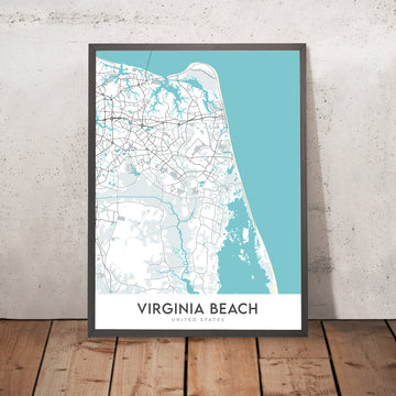 Mappa della città moderna di Virginia Beach, VA: Acquario, Faro di Cape Henry, Passeggiata sulla spiaggia, Pembroke Manor, Chic&