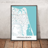 Moderne Stadtkarte von Virginia Beach, VA: Aquarium, Cape Henry Leuchtturm, Strandpromenade, Pembroke Manor, Chic's Beach 