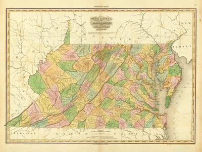 Mapa antiguo de Virginia, Delaware, Maryland y Washington D.C. por H. S. Tanner (1820): Con Baltimore, Alexandria, Norfolk, Richmond y Wilmington.