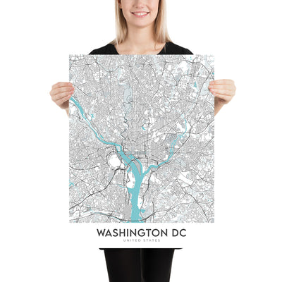 Moderner Stadtplan von Washington, DC: Weißes Haus, Capitol Hill, National Mall, Georgetown, Dupont Circle