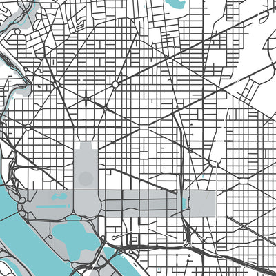 Plan de la ville moderne de Washington, DC : Maison Blanche, Capitol Hill, National Mall, Georgetown, Dupont Circle