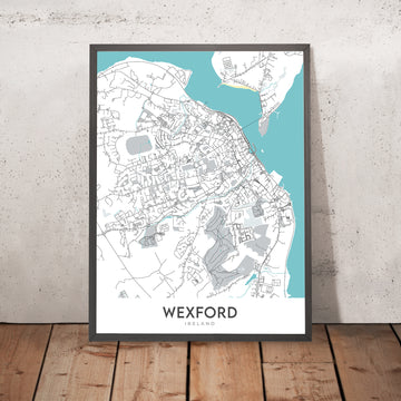 Mapa moderno de la ciudad de Wexford, Irlanda: Ciudad de Wexford, Castillo de Enniscorthy, Playa de Curracloe, Faro de Hook, Parque Nacional de Patrimonio Irlandés 