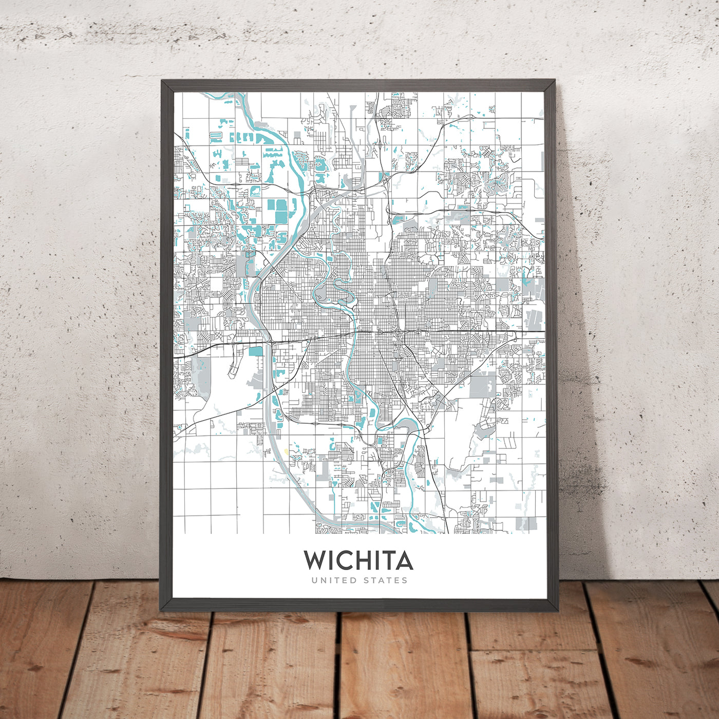 Mapa moderno de la ciudad de Wichita, KS: College Hill, Delano, Centro, Keeper of the Plains, Universidad Estatal de Wichita