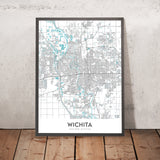Mapa moderno de la ciudad de Wichita, KS: College Hill, Delano, Centro, Keeper of the Plains, Universidad Estatal de Wichita