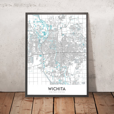 Moderner Stadtplan von Wichita, KS: College Hill, Delano, Innenstadt, Keeper of the Plains, Wichita State University
