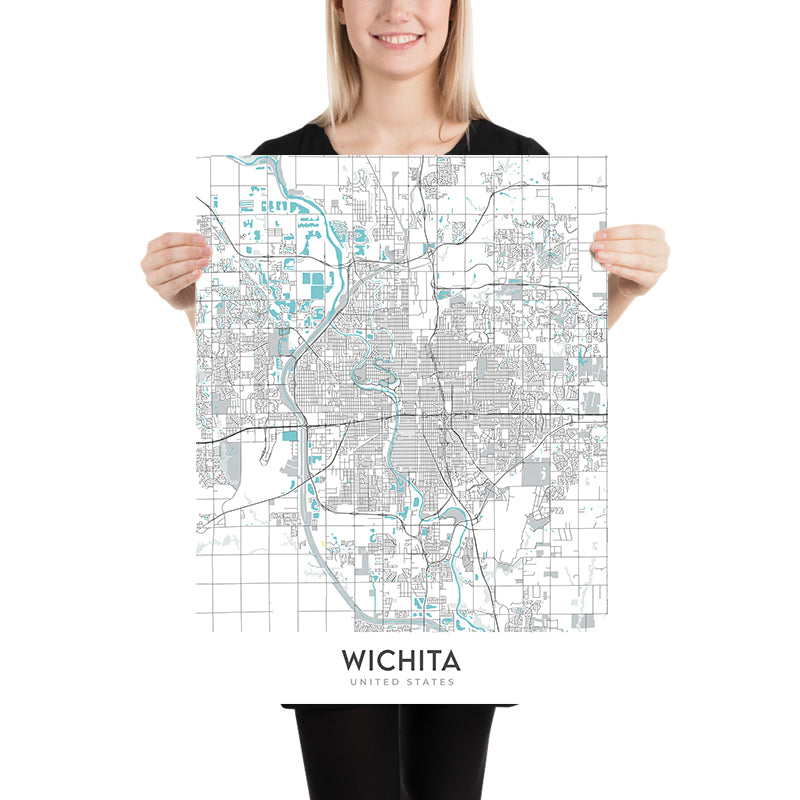 Plan de la ville moderne de Wichita, KS : College Hill, Delano, centre-ville, gardien des plaines, Wichita State University