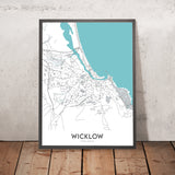 Modern Town Map of Wicklow, Ireland: Wicklow Mountains, Glendalough Valley, Lough Tay, Lough Dan, Vartry Reservoir