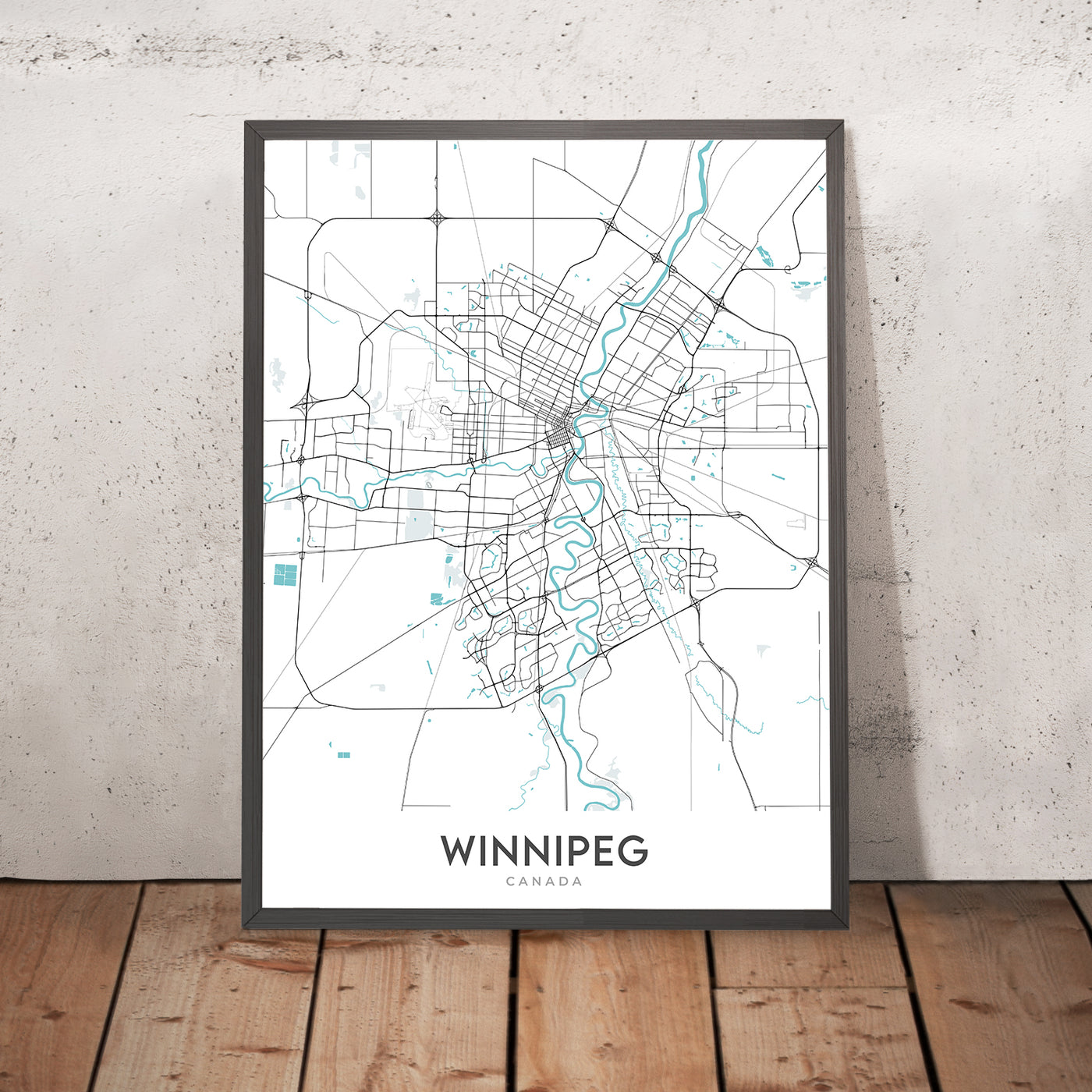 Modern City Map of Winnipeg, Canada: Downtown, St. Boniface, The Forks, Canadian Museum for Human Rights, Manitoba Museum