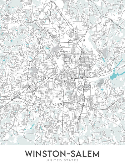 Moderner Stadtplan von Winston-Salem, NC: Ardmore, Reynolda, Hanes Mall, Wake Forest University, I-40