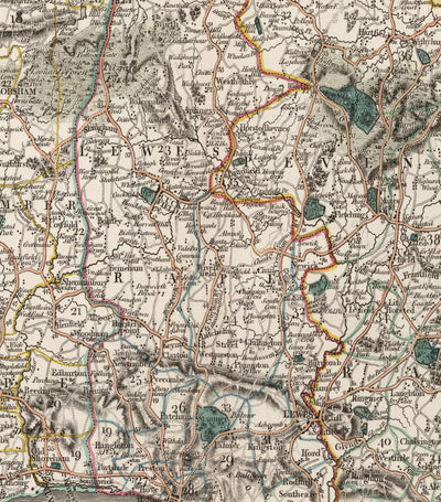 Alte Karte von Sussex im Jahr 1801 von John Cary - Brighton, Hastings, Eastbourne, Preston, Dumford