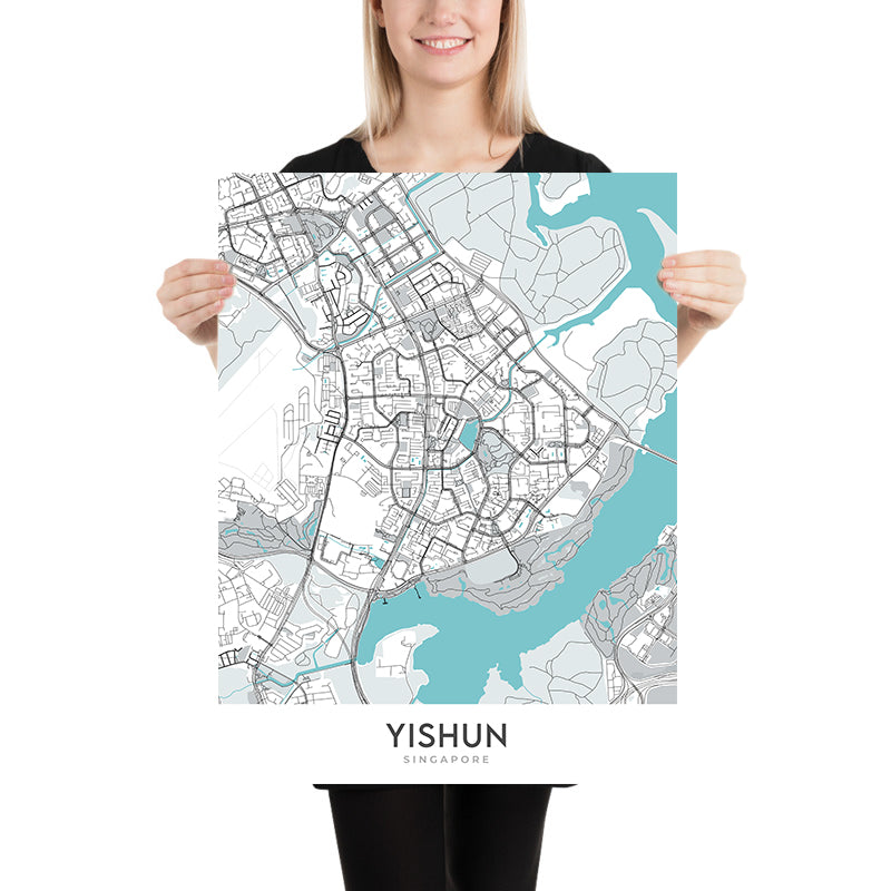 Moderner Stadtplan von Yishun, Singapur: Khoo Teck Puat Hospital, Northpoint City, Lower Seletar Reservoir, Yishun Park, SAFRA Club