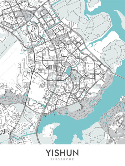 Moderner Stadtplan von Yishun, Singapur: Khoo Teck Puat Hospital, Northpoint City, Lower Seletar Reservoir, Yishun Park, SAFRA Club