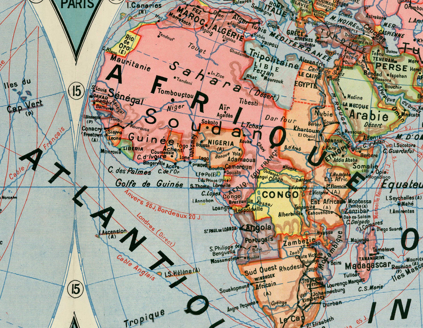 World Map 1925 Old French Double Hemisphere World Map in 1925 by Joseph Forest ...