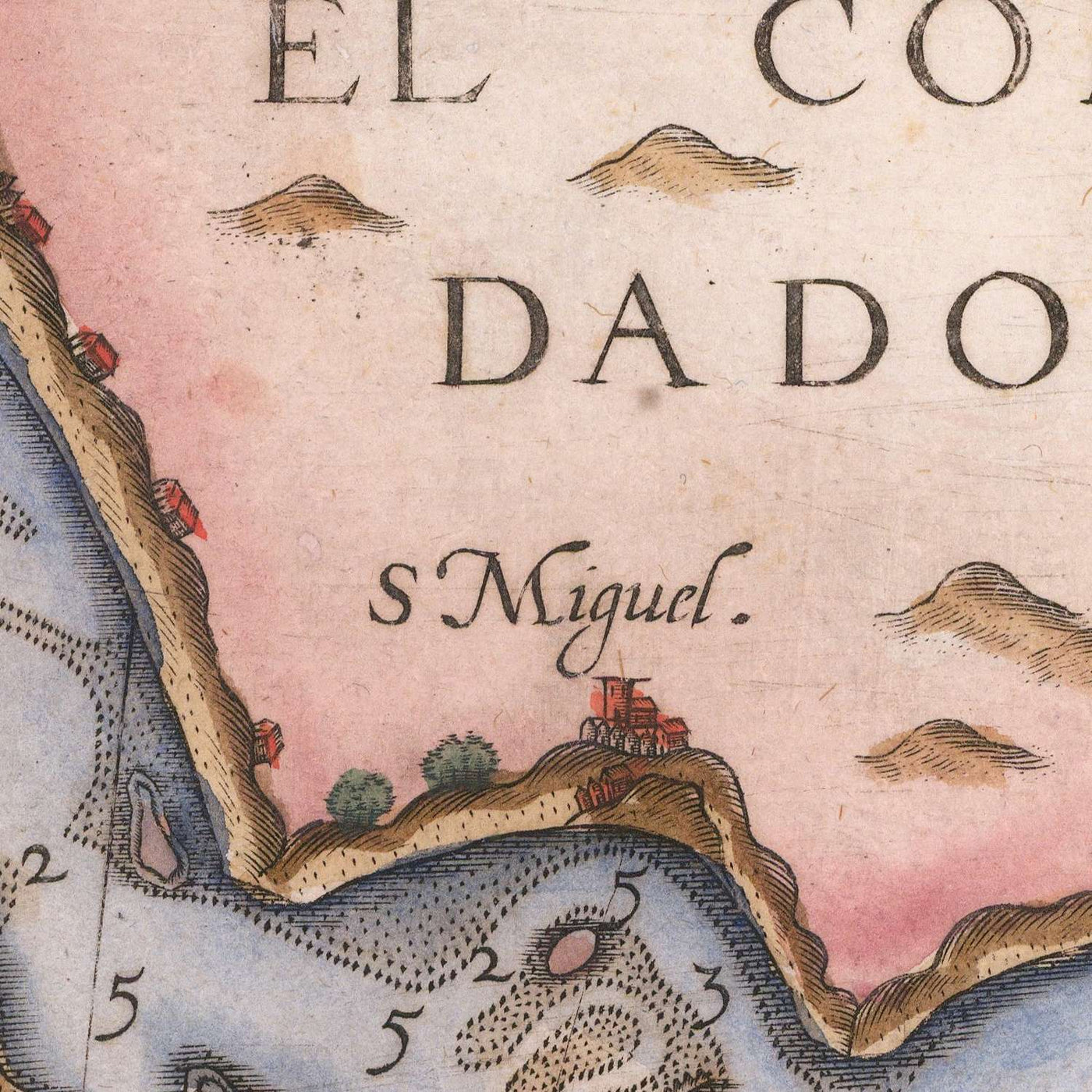 Old Map of the Algarve by Waghenaer, 1588: Faro, Lagos, Portimão, Cape of Saint Vincent, Decorative Cartouche