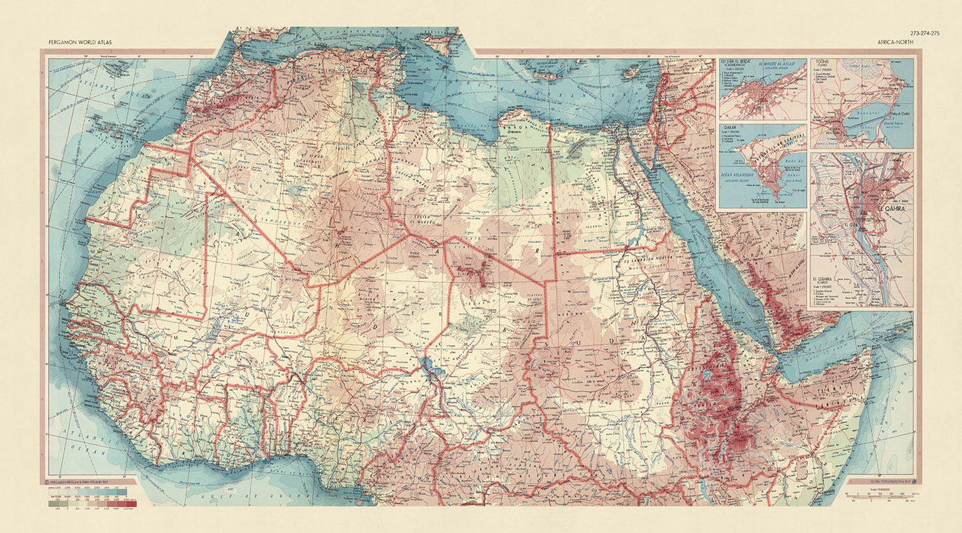 Old Map of North & West Africa, 1967: Morocco, Egypt, Sudan, Sahara, Senegal, Nigeria