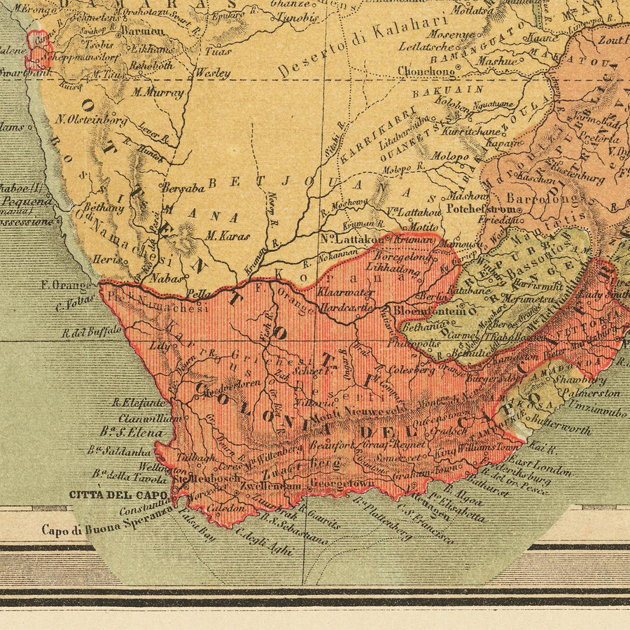 Große alte Karte von kolonialem Afrika von Vallardi, 1885 