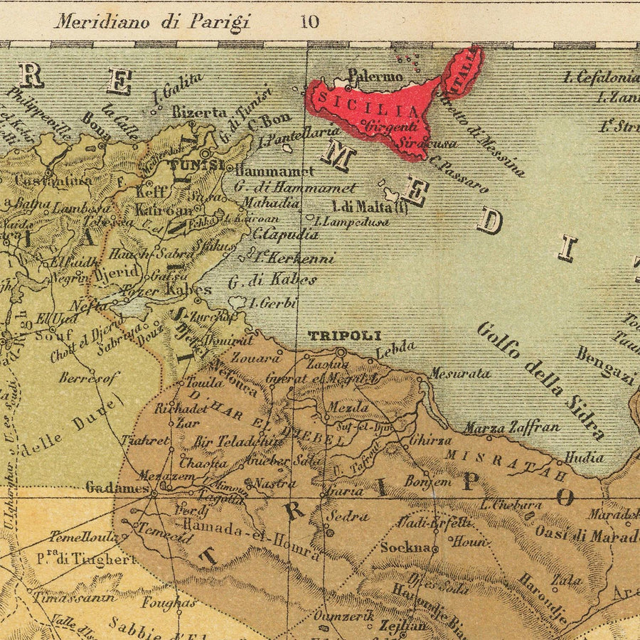 Große alte Karte von kolonialem Afrika von Vallardi, 1885 