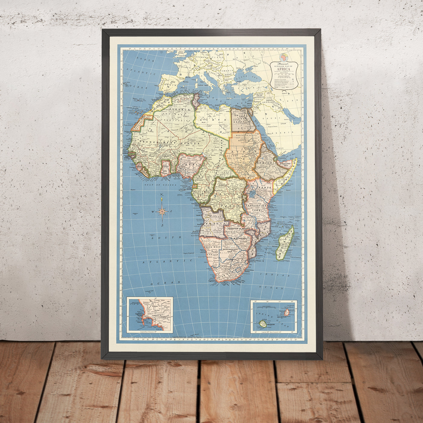 Alte Karte von Afrika, 1957: Kolonialgrenzen, Mercator-Projektion, detaillierte Geographie