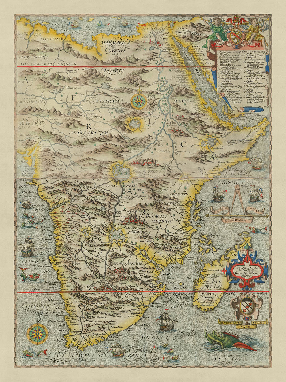 Rare Pigafetta Map of Africa, 1598: Ancient Chart of Nile, Sahara, Cape of Good Hope, Madagascar