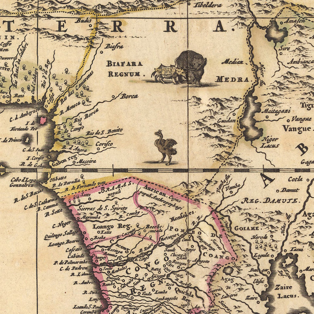 Ancienne carte de l'Afrique : 'Africae Accurata Tabula' par Visscher, 1690 : Le Caire, Tombouctou, Mombasa, Luanda, Le Cap