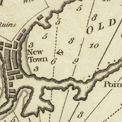 Seekarte der alten Häfen von Alexandria von Heather, 1802: Leuchtturm von Pharos, Great Harbour, Pompey's Pillar