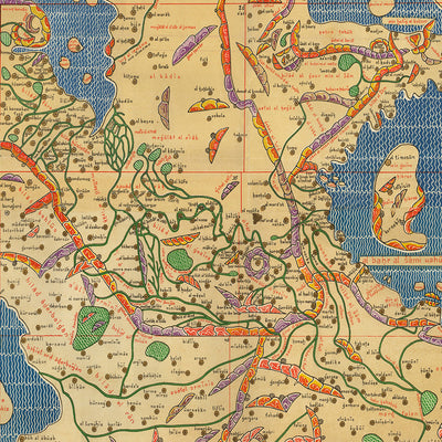 Carte du monde ancien du monde connu par Al-Idrisi, 1154 : orientée vers le sud, géographie détaillée, aperçus culturels