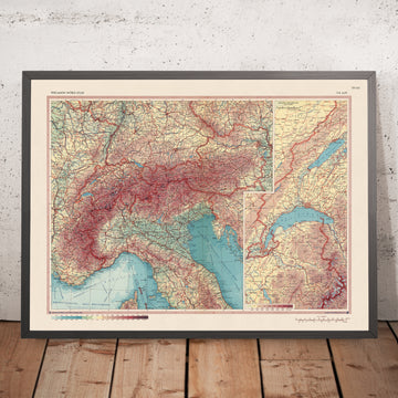 Vecchia mappa delle Alpi, 1967: Svizzera occidentale, vette alpine, valli, Ginevra, Zurigo, Digione 